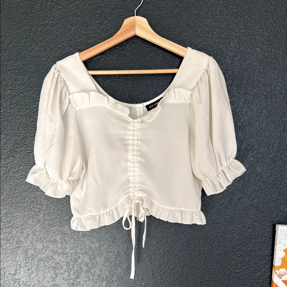 QED London White Puff Sleeve Crop Blouse